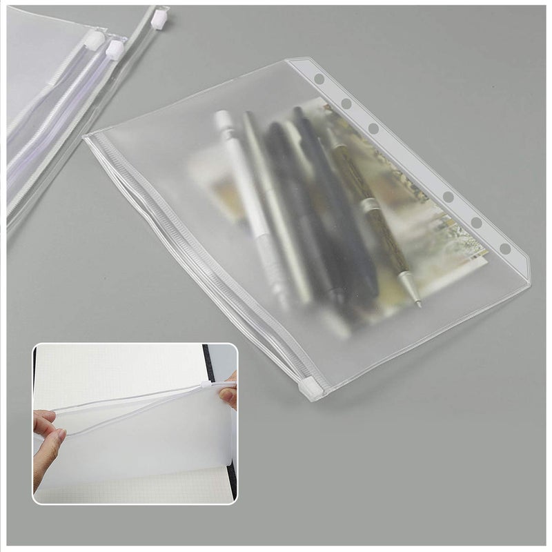 LeeLoon 32 Pcs Binder Pockets A6 Size 6 Holes Binder Zipper Pouch Folders for 6-Ring Notebook Binder Loose Leaf Bags, Waterproof PVC Pouch Document Filing Bags,Name Cards and Receipt - Image 4